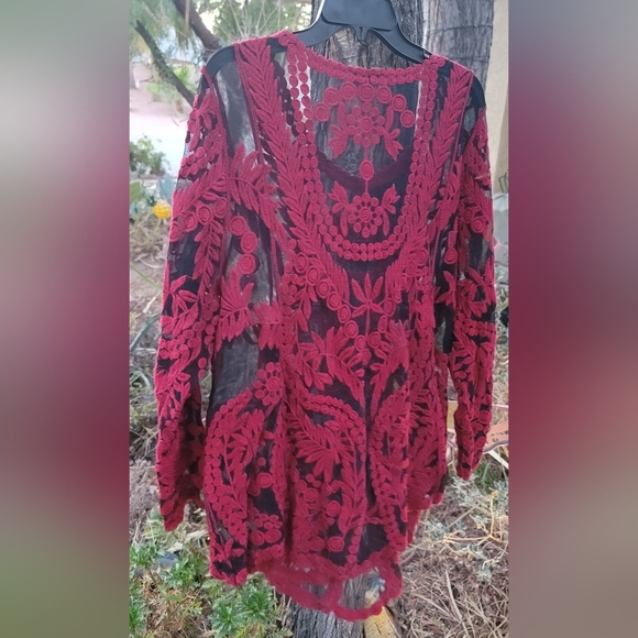 GORGEOUS SOFT EMBROIDERED MESH PLUS SIZE ELEGANT BLOUSE TOP SHIRT 1X - Picture 4 of 14